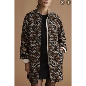 Field Flower‎ Anthropologie Wool Coat Women's M Geometric Diamond Pattern